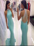 Mermaid Beaded Blue Chiffon Yarn Prom Dress LBQ3557